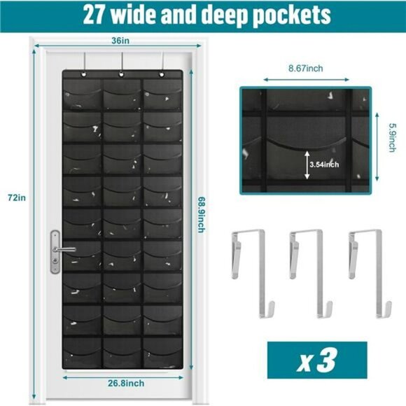 Fixwal 27 Pocket Hat Rack Over Door Baseball Cap Organizer Closet Storage - Picture 2 of 7